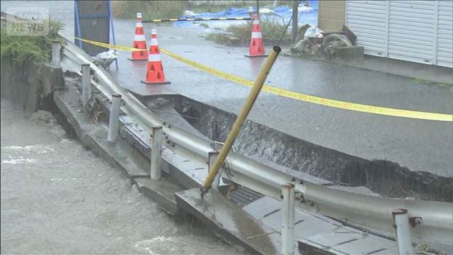 “ダブル台風”で観測史上1位の大雨　千葉・銚子市の川で護岸崩れ道路の一部陥落　