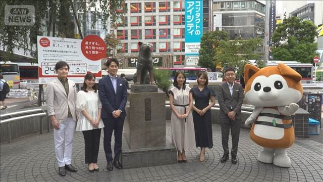 「暑すぎる夏を終わらせよう」各局アナウンサーが呼びかけ　ハチ公に数値ボードも