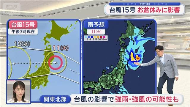 【関東の天気】台風15号　お盆休みに影響　気温に変化！　30℃未満が続出