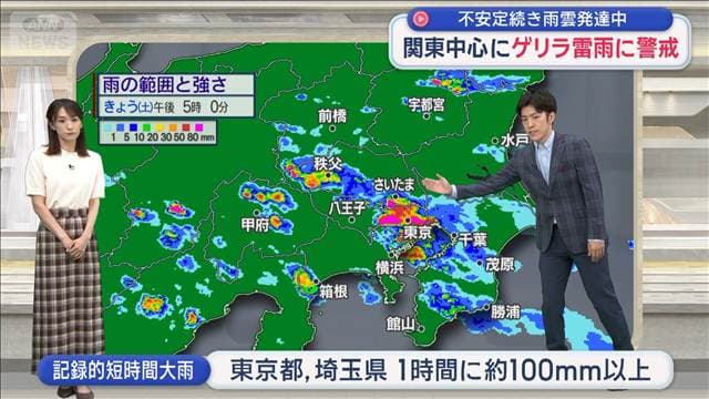 関東中心にゲリラ雷雨に警戒　不安定続き雨雲発達中
