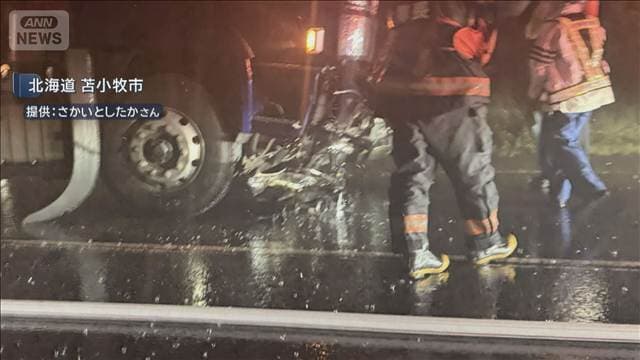 トレーラーと乗用車が正面衝突　幼児含む4人死傷　北海道苫小牧市