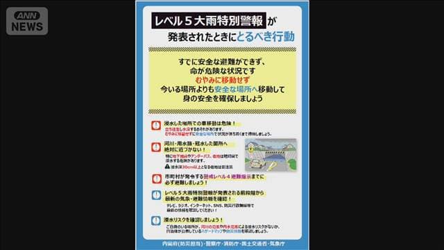「レベル5大雨特別警報」時の車の運転に注意呼びかけ　千葉豪雨受け　内閣府など