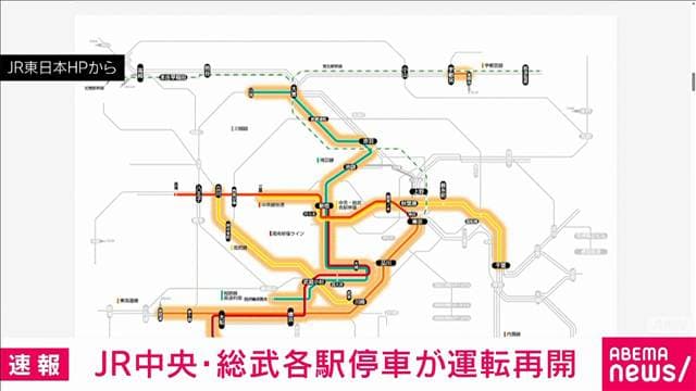 【速報】中央・総武各駅停車が再開　停電の影響で一時運転見合わせ