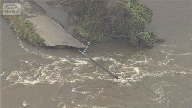 台風25号　印旛沼の堤防一部崩れる　千葉県各地で冠水続く
