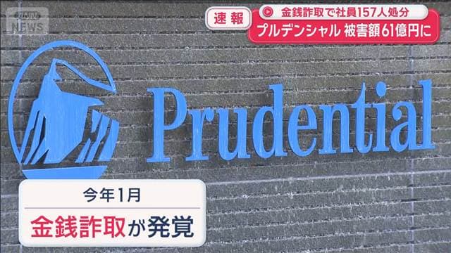 プルデンシャル生命金銭詐取　被害額61億円に　社員157人処分