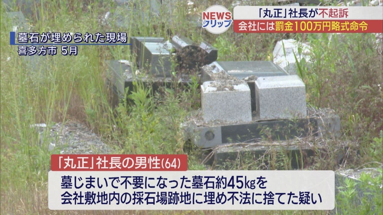 墓石を不法に埋めた疑いで逮捕の会社役員が不起訴　丸正と従業員に略式命令