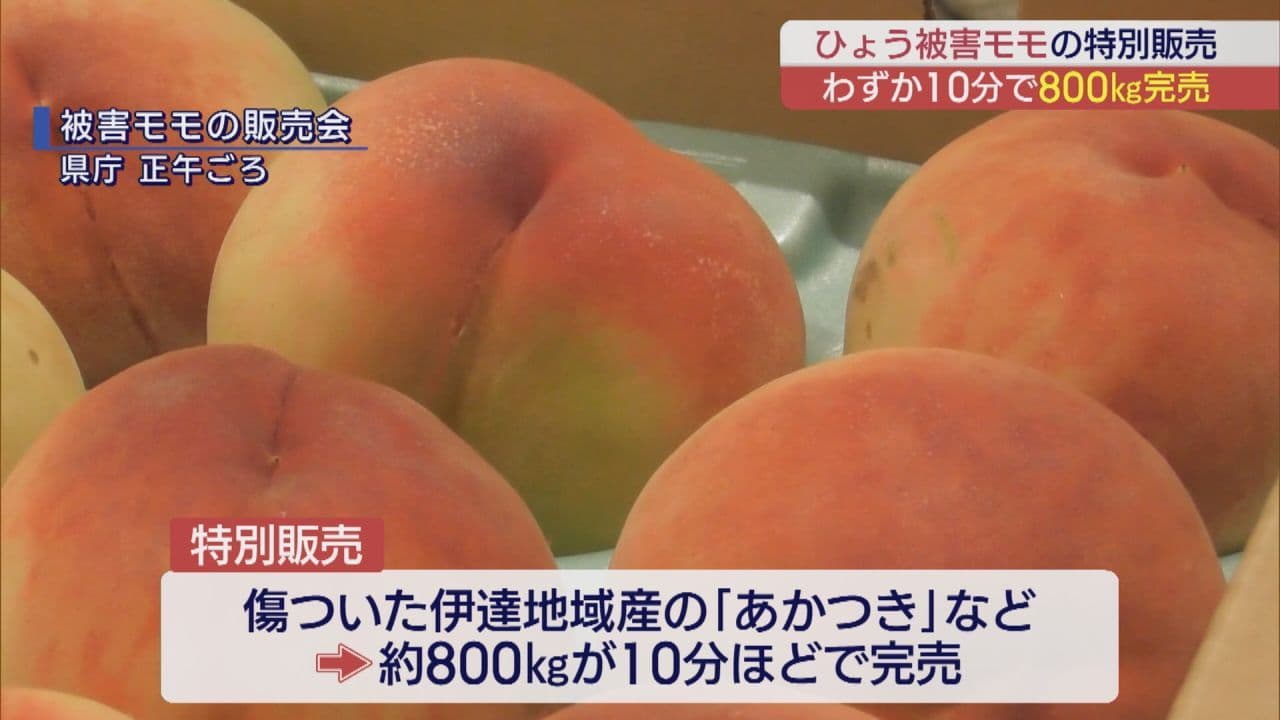 ひょう被害に遭ったモモの特別販売　わずか10分で完売