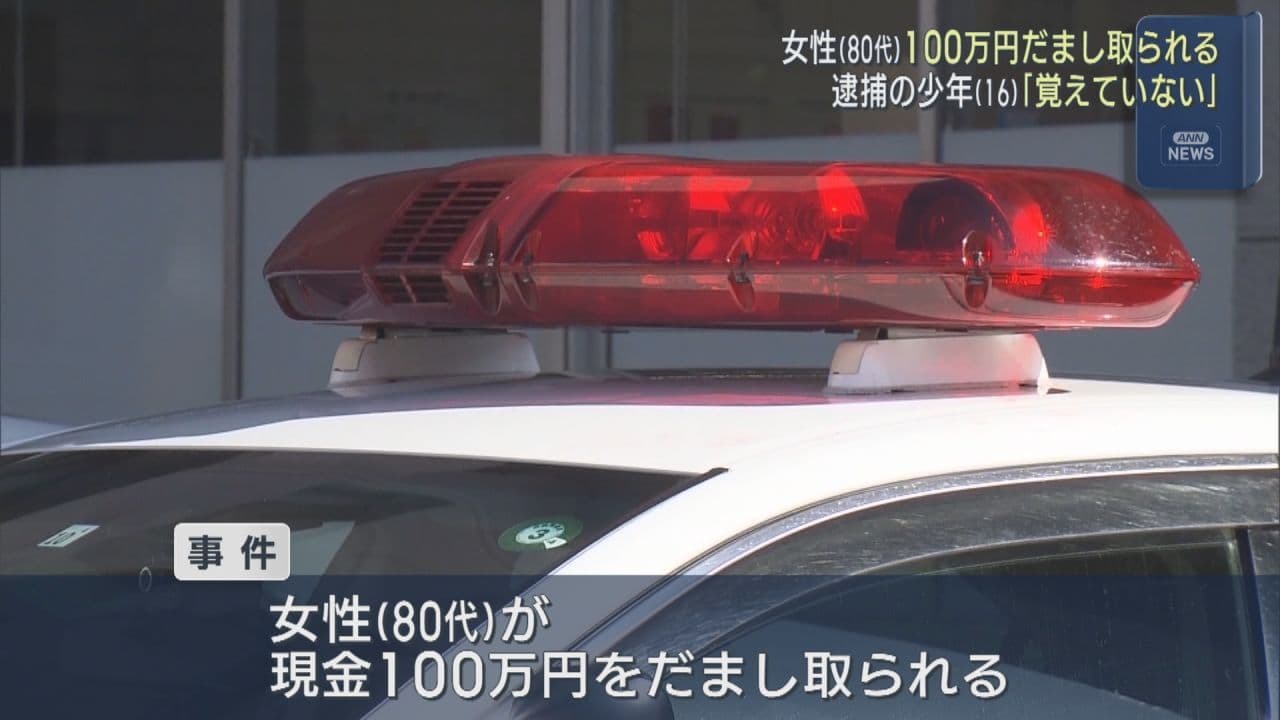 80代女性から現金100万円をだまし取った疑い　16歳の少年が再逮捕