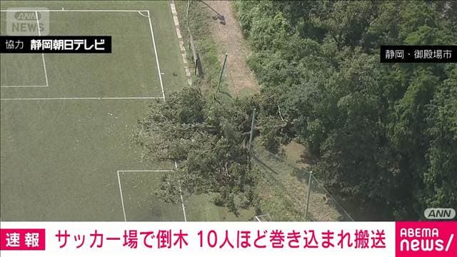 サッカーグラウンドで倒木 10人程度を救急搬送 静岡・御殿場市