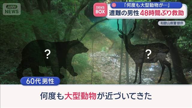 遭難の男性 48時間ぶり救助「何度も大型動物が…」 和歌山