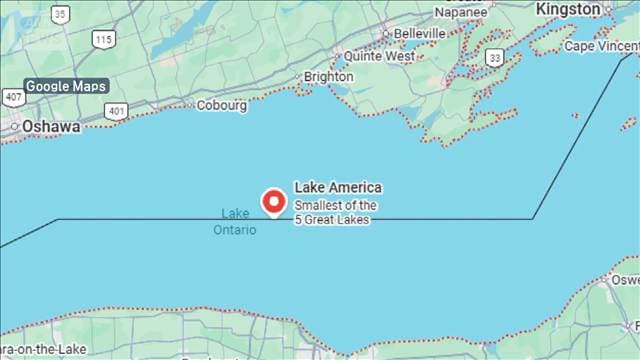 グーグルマップ「オンタリオ湖」を「アメリカ湖」に変更