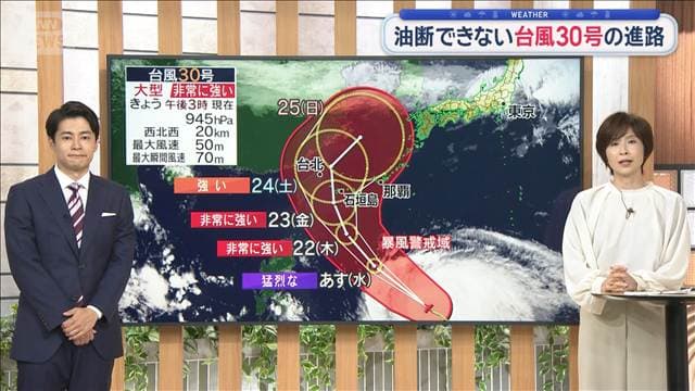 【全国の天気】台風30号 東寄りに…九州に近づく恐れ 北日本は荒天 交通機関にも影響