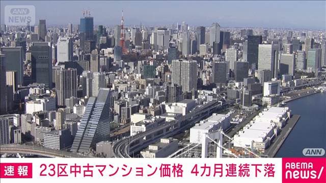 23区中古マンション4カ月連続下落 価格高騰で 今後本格的な下落局面入りも
